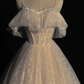 White Spaghetti Straps Off Shoulder A-Line Lace Tulle Long Party Gown MD7246