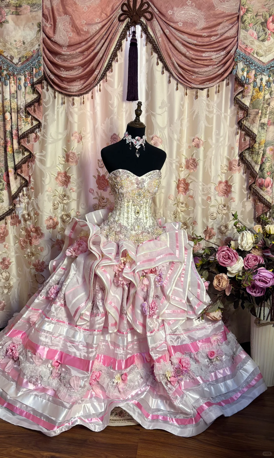 Pink Sweetheart A-Line Beaded Princess Ball Gowns Formal Evening Gowns, D1118