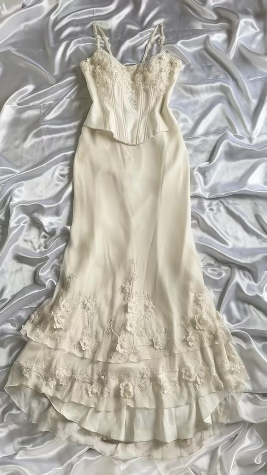 Elegant Ivory 2 Pieces Mermaid Long Party Dress Birthday Outfits MD7496