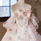 A-Line Tulle Floral Prom Dress, Off the Shoulder Formal Party Dress MD7199