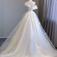 White Off Shoulder A-Line Tulle Satin Wedding Dress Birthday Gown MD7598