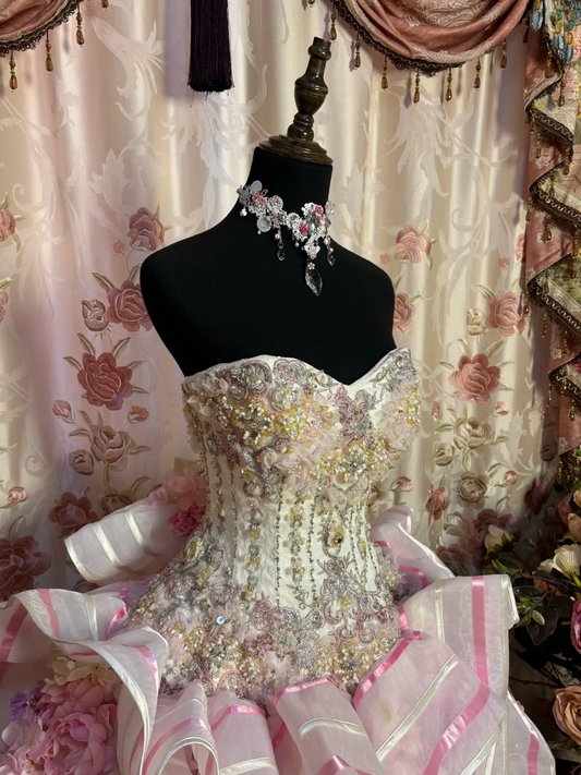 Pink Sweetheart A-Line Beaded Princess Ball Gowns Formal Evening Gowns, D1118