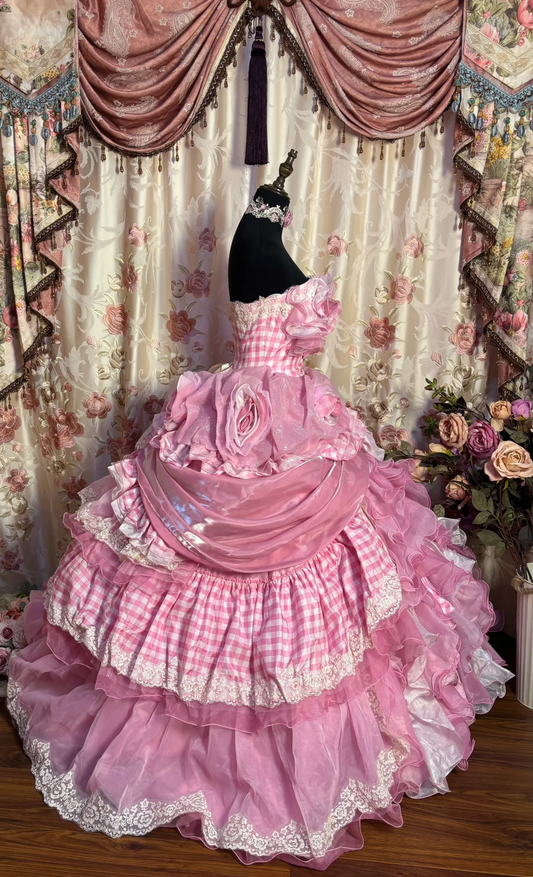Pink Strapless A-Line Ruffles Layered Quinceanera Dress Lovely Birthday Ball Gown, D837