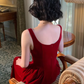 Wine Red Square Neck Straps A-Line Long Party Dress Birthday Outfits MD7554