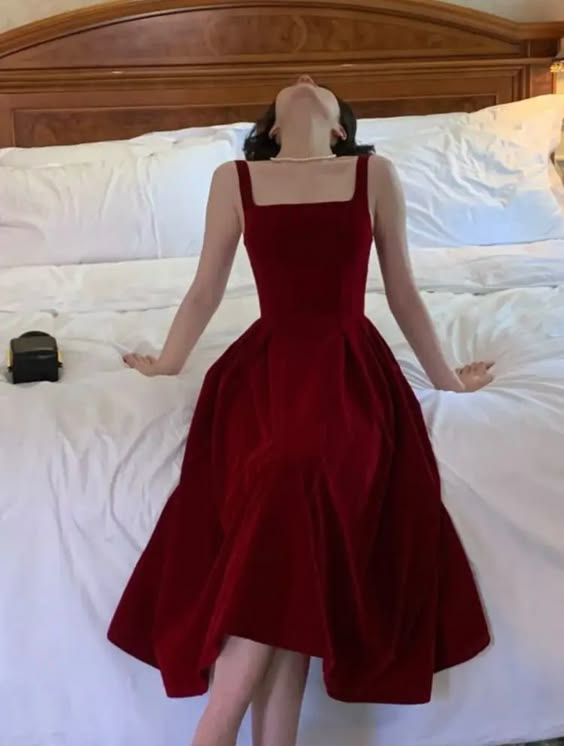 Wine Red Square Neck Straps A-Line Long Party Dress Birthday Outfits MD7554
