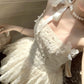 Elegant Homecoming Dress Spaghetti Strap Lace Pearl Bowknot Dress Back to School Outfits Party Dress  D6397