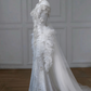 Superbe robe de soirée sirène longue en tulle perlé, robe de mariée, D238