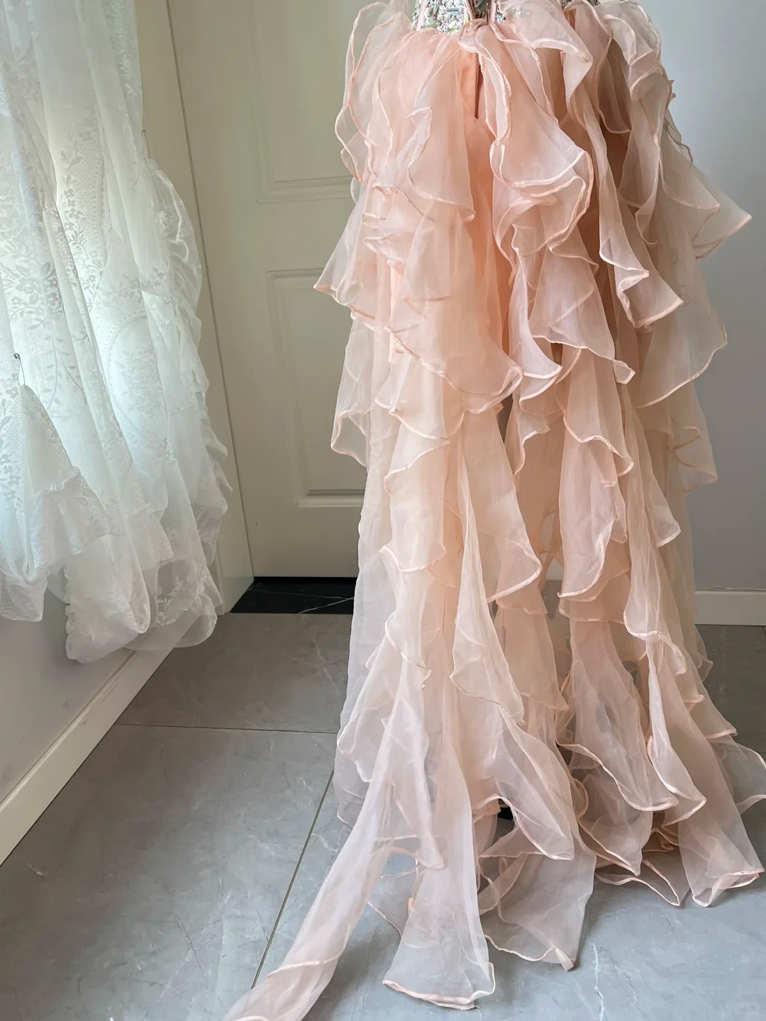 New Homecoming Dress Sweetheart Tulle Cascade Rinestone Hi-Lo Back to School Outfits Party Dress  D6475