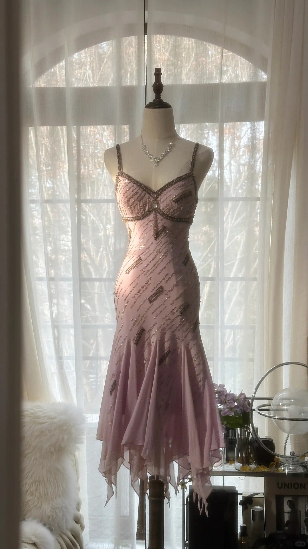 Pretty Homecoming Dress Spaghetti Strap Beading Dress Back to School Outfits Party Dress  D6427
