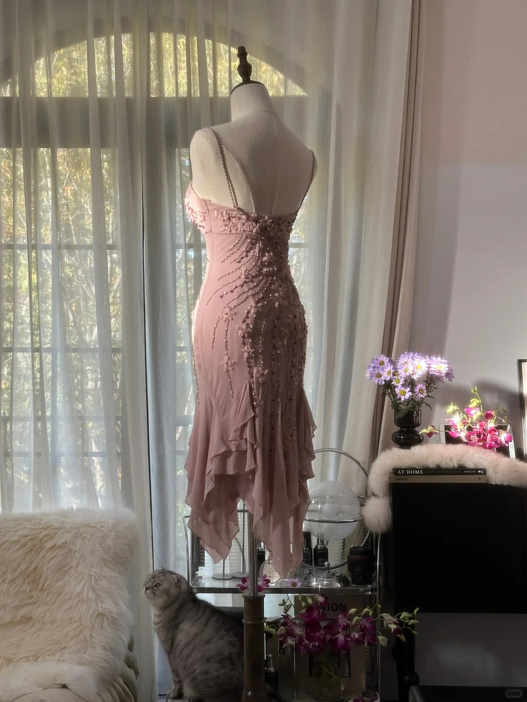 Pretty Homecoming Dress Spaghetti Strap Beading Tulle Dress Back to School Outfits Party Dress  D6428