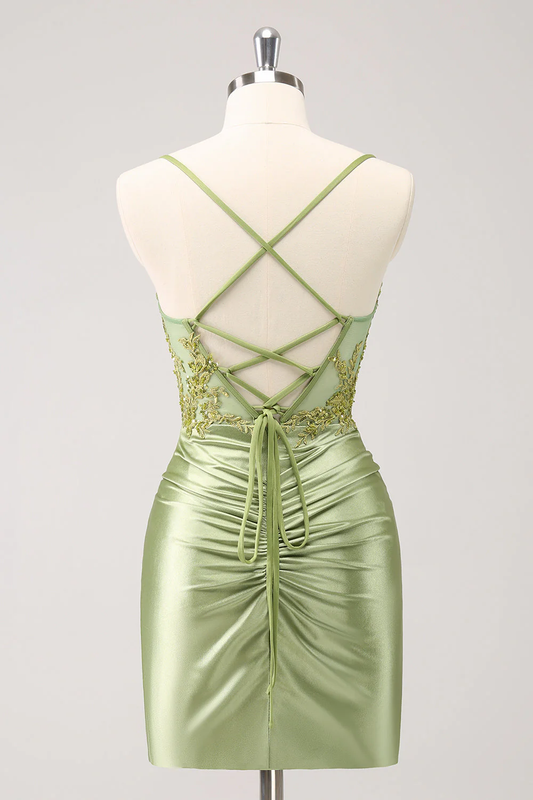 Vintage Green Embroidery Design A-line Sleeveless Spaghetti Strap Homecoming Dress , D1368