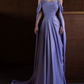 Green Off Shoulder A-Line Satin Long Formal Party Dress MD7348