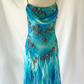 Vintage Blue Spaghetti Straps Sheath Beading Long Evening Party Dress, D773