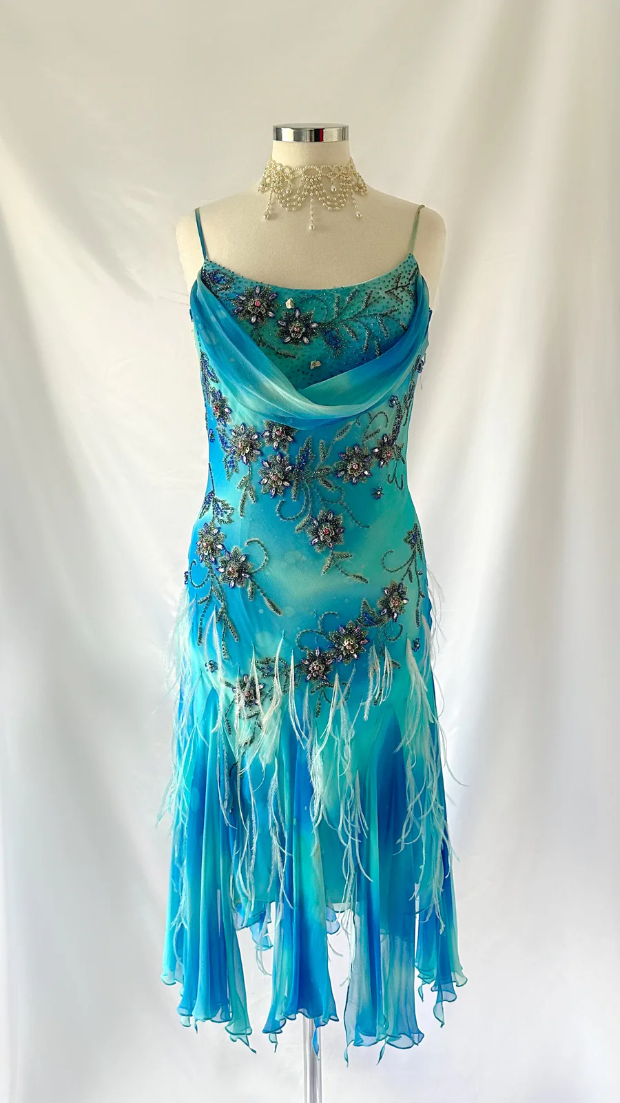 Vintage Blue Spaghetti Straps Sheath Beading Long Evening Party Dress, D773