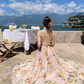 New Fashion Floral V-neck Design Elegant Beach Holiday A-line Sleeveless Halter Dress Summer Dress, D1723