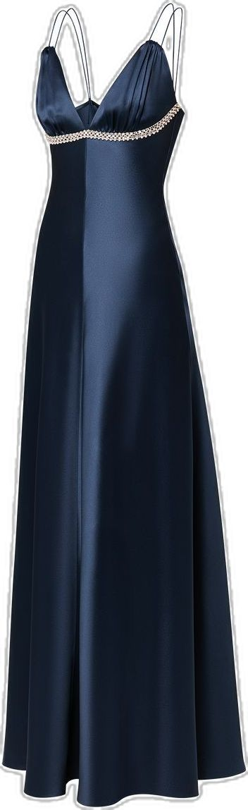Dark Navy Straps A-Line Satin Long Party Dress Formal Evening Dress, D824