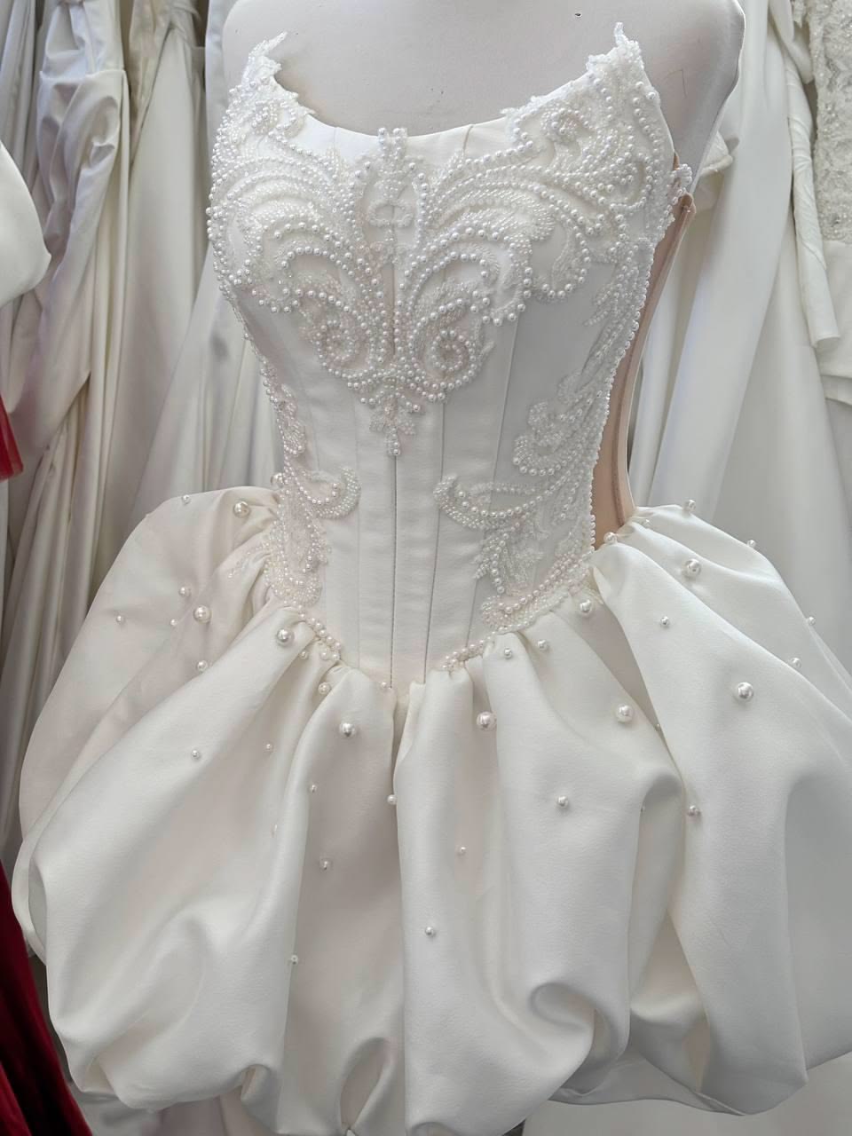 Unique Homecoming Dress Strapless Beading Pearl Back to School Outfits Party Dress Wedding Dress D7748