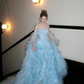 Gorgeous Shiny Light Blue Strapless Design A-Line Tulle Wedding Dress Prom Dress Evening Dress D1714
