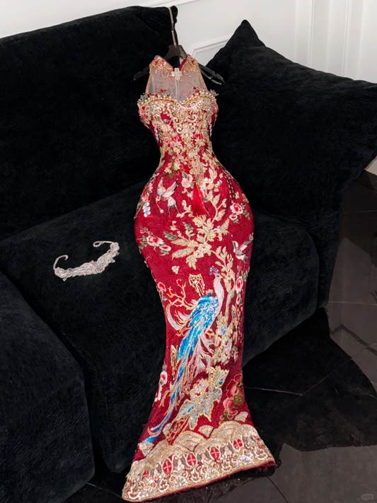 Gorgeous Sparkling Beaded Sequin Mermaid Design Exquisite Embroidery Evening Dress Prom Dresses D1643