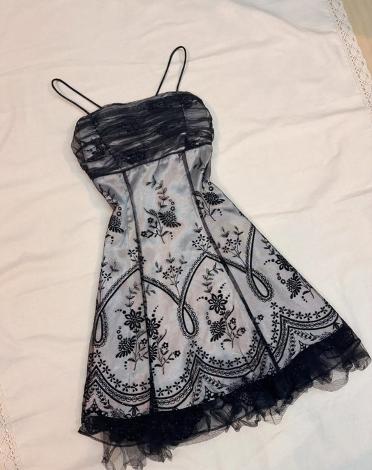 Chic Floral Spaghetti Strap A-line Chiffon Short Party Dresses Homecoming Dresses, D1327
