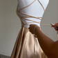 Lovely Gold Straps A-Line Satin Short Party Dress Homecoming Dress MD7467