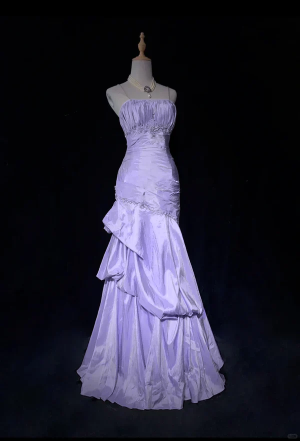 Light Pink Straps Mermaid Beading Vintage Long Party Dress Birthday Outfits, D899