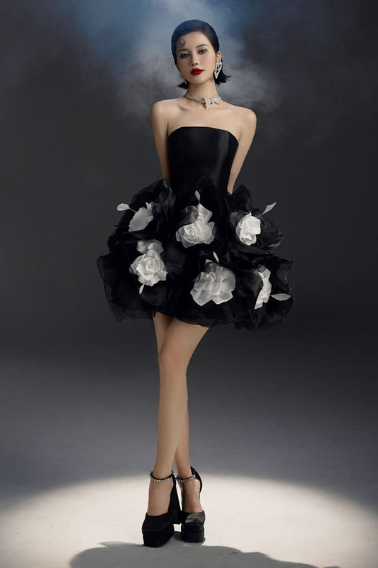 Unique Homecoming Dress Strapless Tulle Flower Back to School Outfits Party Dress  D7727