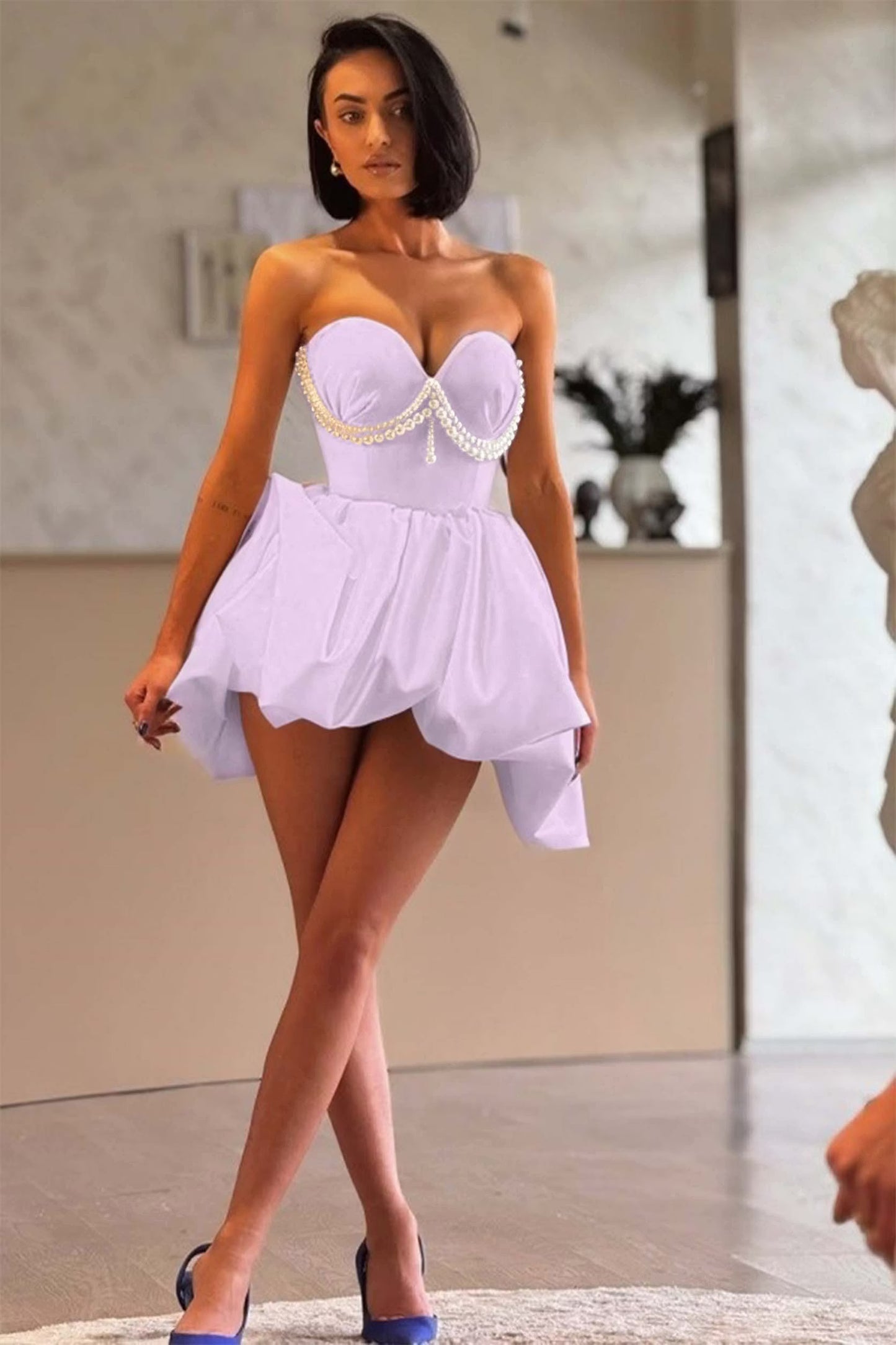 Fashionable Homecoming Dress Sweetheart Pearl Back to School Outfits Party Dress D7844
