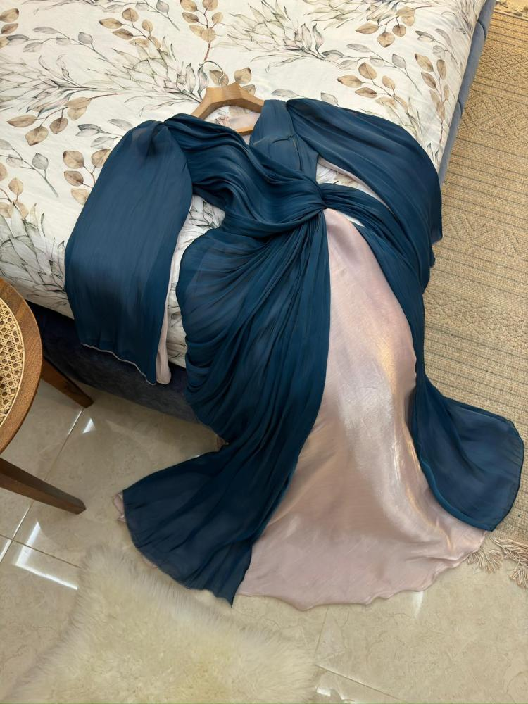 Modest Burgundy Long Sleeves A-Line Chiffon Long Evening Party Dress MD7379
