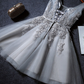 Vintage Gray Applique Design A-line Tulle Party Dress Homecoming Dress D1550