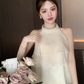 Simple Fashion Beige Beading Design A-line Party Dress Homecoming Dress, D1397