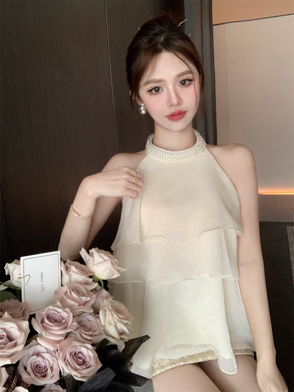 Simple Fashion Beige Beading Design A-line Party Dress Homecoming Dress, D1397