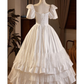 White A-Line Satin Lace Long Wedding Dress with Short Sleeves MD7324