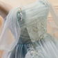 Vintage Light Blue Beaded Off-the-shoulder Design A-line Tulle Party Dress Homecoming Dress D1546