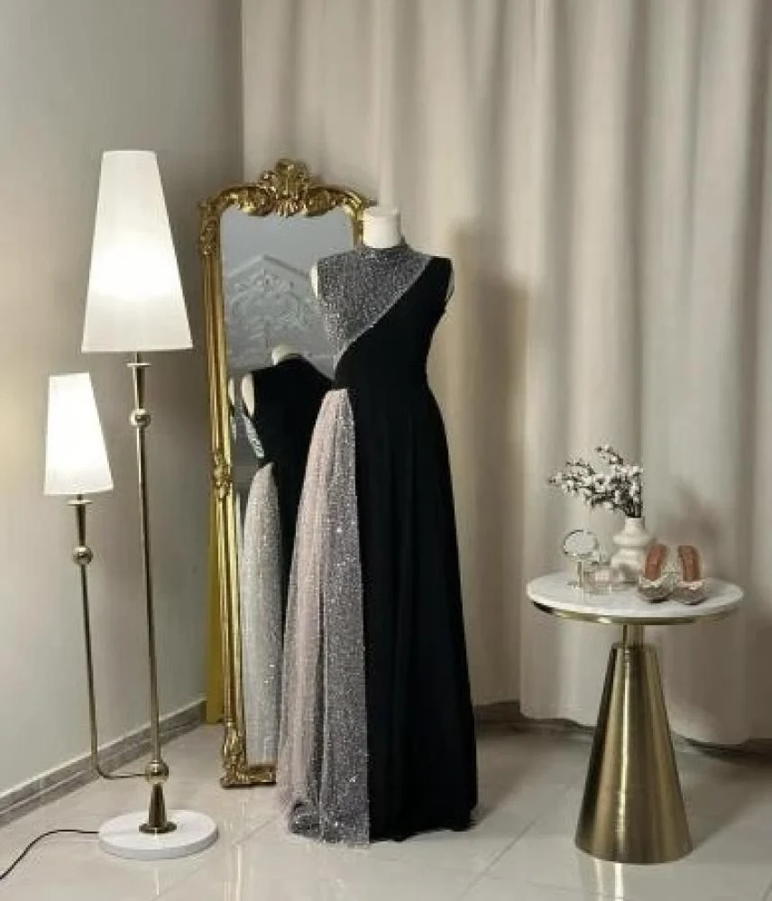 Black High Neck Sleeveless A-Line Long Formal Party Dress MD7488