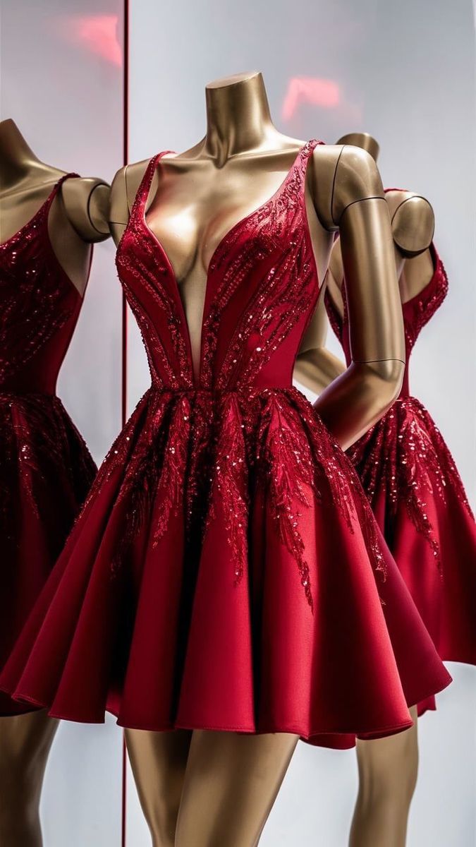 Charming Homecoming V Neck Red Sequins Backless Back to School Outfits Party Dress D6715