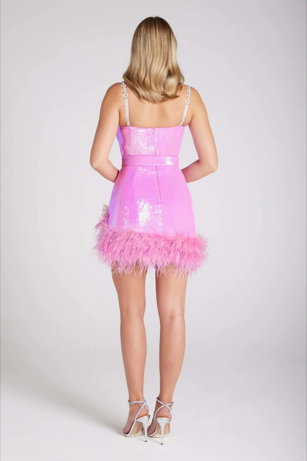 Beauty Homecoming Dress Strapless Sequins Feather Back to School Outfits Party Dress D7041