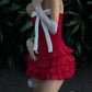 Charming Homecoming Dress Strapless Pleated Bowknot Cascade Two Pieces Back to School Outfits Party Dress  D7389