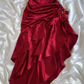 Vintage Wine Red Halter Satin Long Evening Party Dress Birthday Outfits, D406