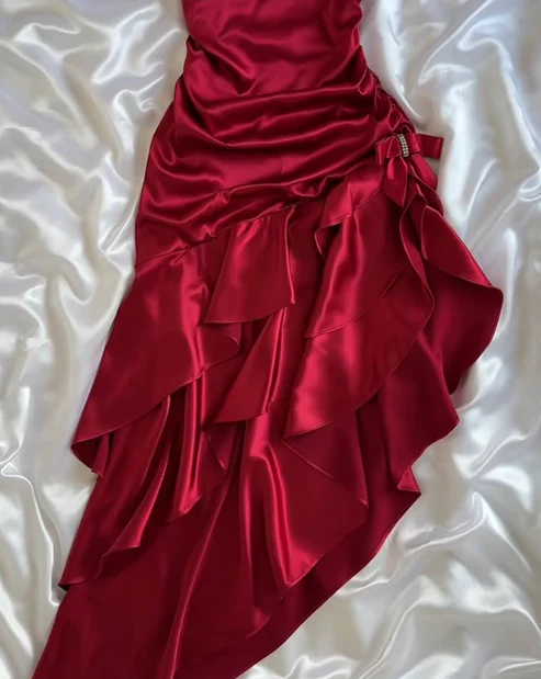 Vintage Wine Red Halter Satin Long Evening Party Dress Birthday Outfits, D406