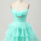 Beautiful Homecoming Dress V Neck Cascade Pleated Flower Back to School Outfits Party Dress D7226