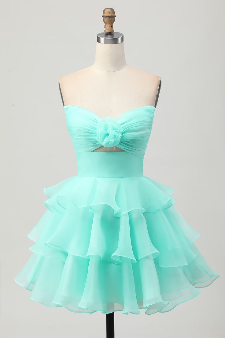 Beautiful Homecoming Dress V Neck Cascade Pleated Flower Back to School Outfits Party Dress D7226
