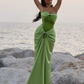 Elegant Green Sweetheart Satin Mermaid Long Formal Party Dress MD7433