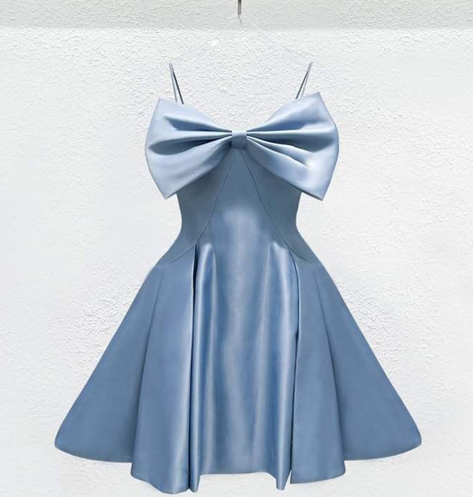 Charming Homecoming Dress Spaghetti Strap Bowknot Pleated Back to School Outfits Party Dress D6707