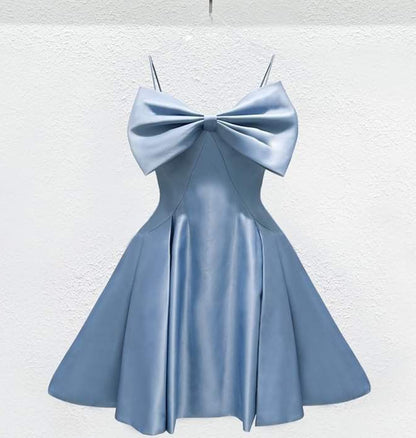 Charming Homecoming Dress Spaghetti Strap Bowknot Pleated Back to School Outfits Party Dress D6707