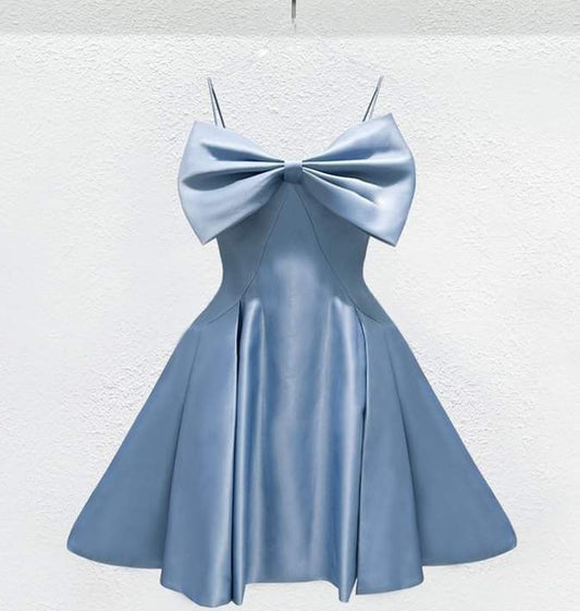 Charming Homecoming Dress Spaghetti Strap Bowknot Pleated Back to School Outfits Party Dress D6707