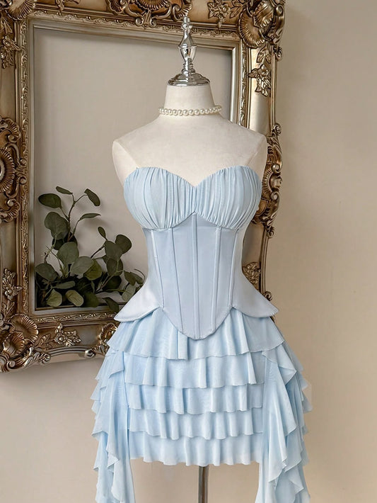 Unique Homecoming Dress Sweetheart Two Pieces Soutache Pleated Cascade Back to School Outfits Party Dress  D7746