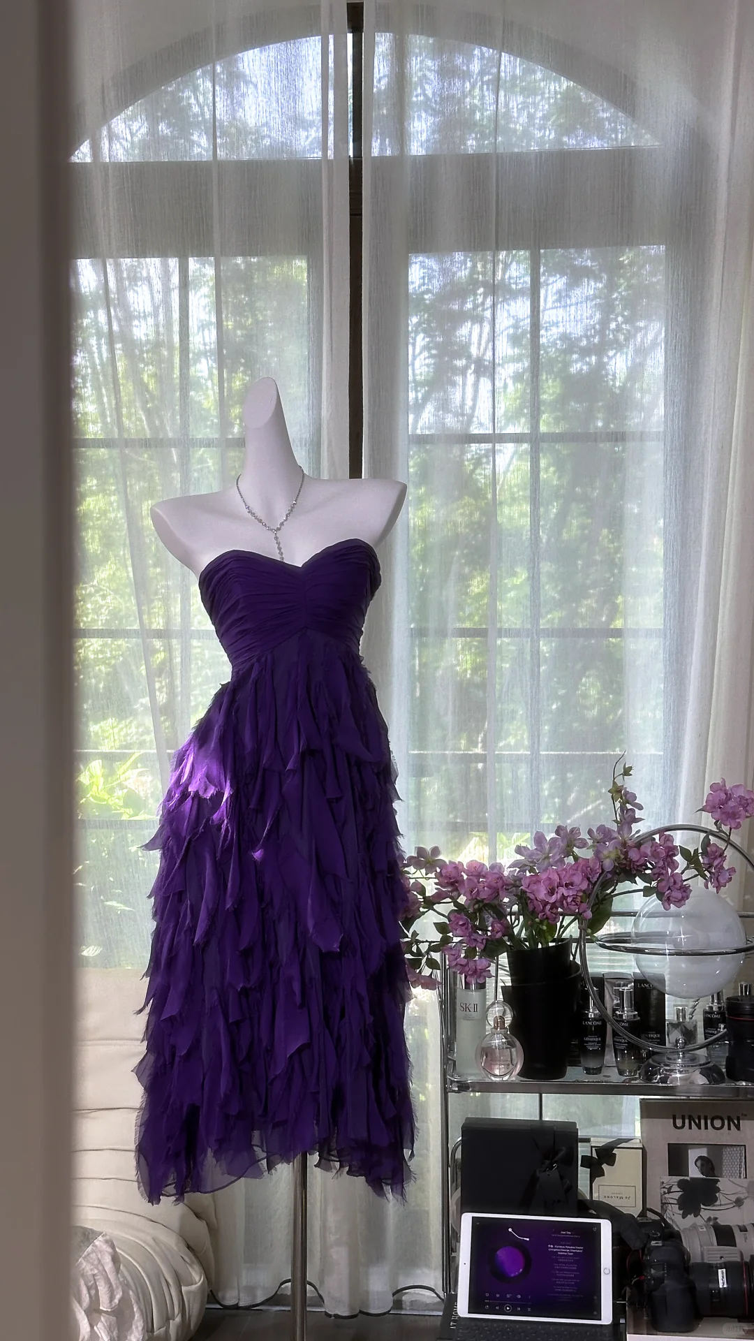 Elegant Purple Sweetheart Strapless Romantic A-Line Chiffon Tiered Evening Dress Prom Dresses D1609