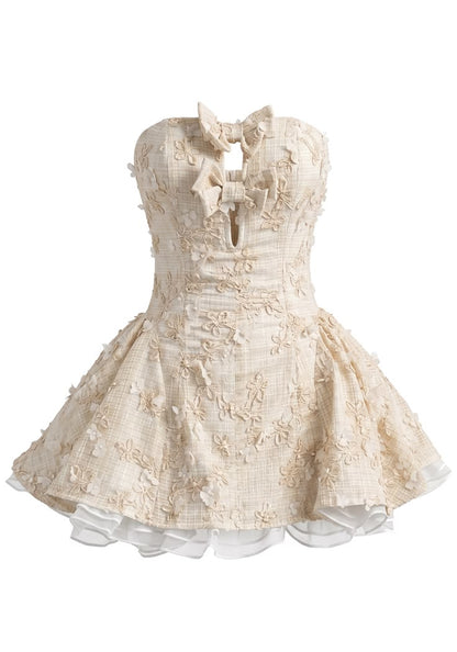 Fashionable Homecoming Dress Strapless Flower Bowknot A-Line Back to School Outfits Party Dress D7858
