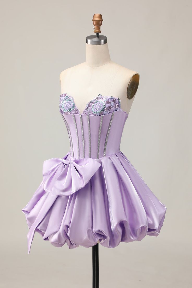Beautiful Homecoming Dress Sweetheart Rinestone Bowknot Pleated Back to School Outfits Party Dress D7227